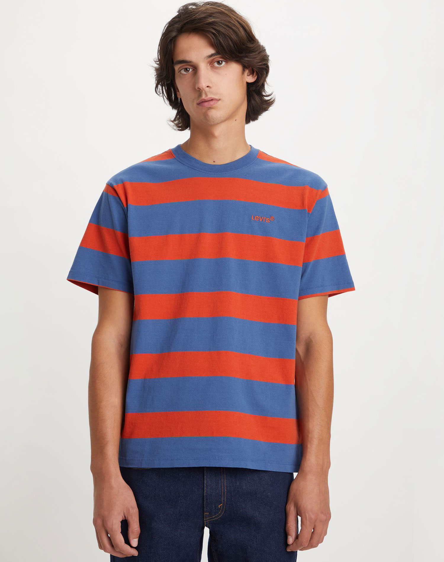 Levi’s® camiseta de hombre de m/c A0637-0055 de franjas azules y rojas