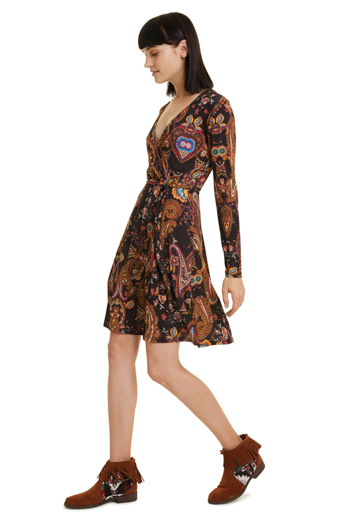 Vestido de mujer Desigual, modelo Cira 19WWVKAE/2000, de color negro estampado - 2 - La Casa Dels Pantalons