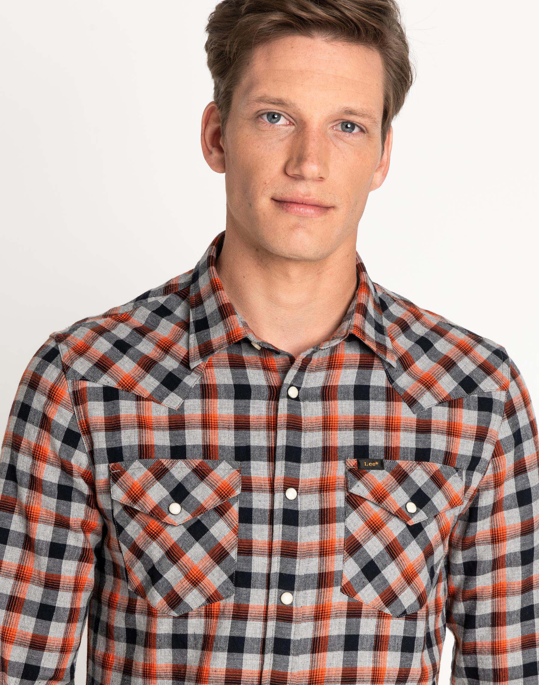 Camisa Lee western de viella d'home L643OAMA quadres taronja/gris - 2 - La Casa Dels Pantalons