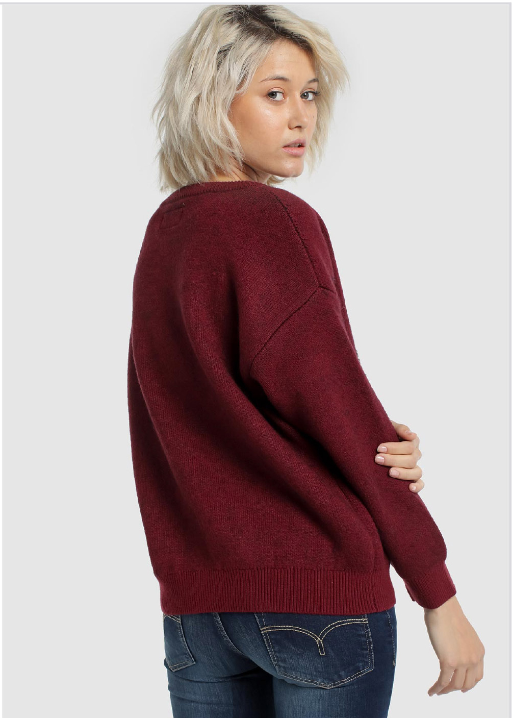 Jersei de dona de coll rodó, de la marca Lois, model 46372/539, de color vermell fosc - 3 - La Casa Dels Pantalons