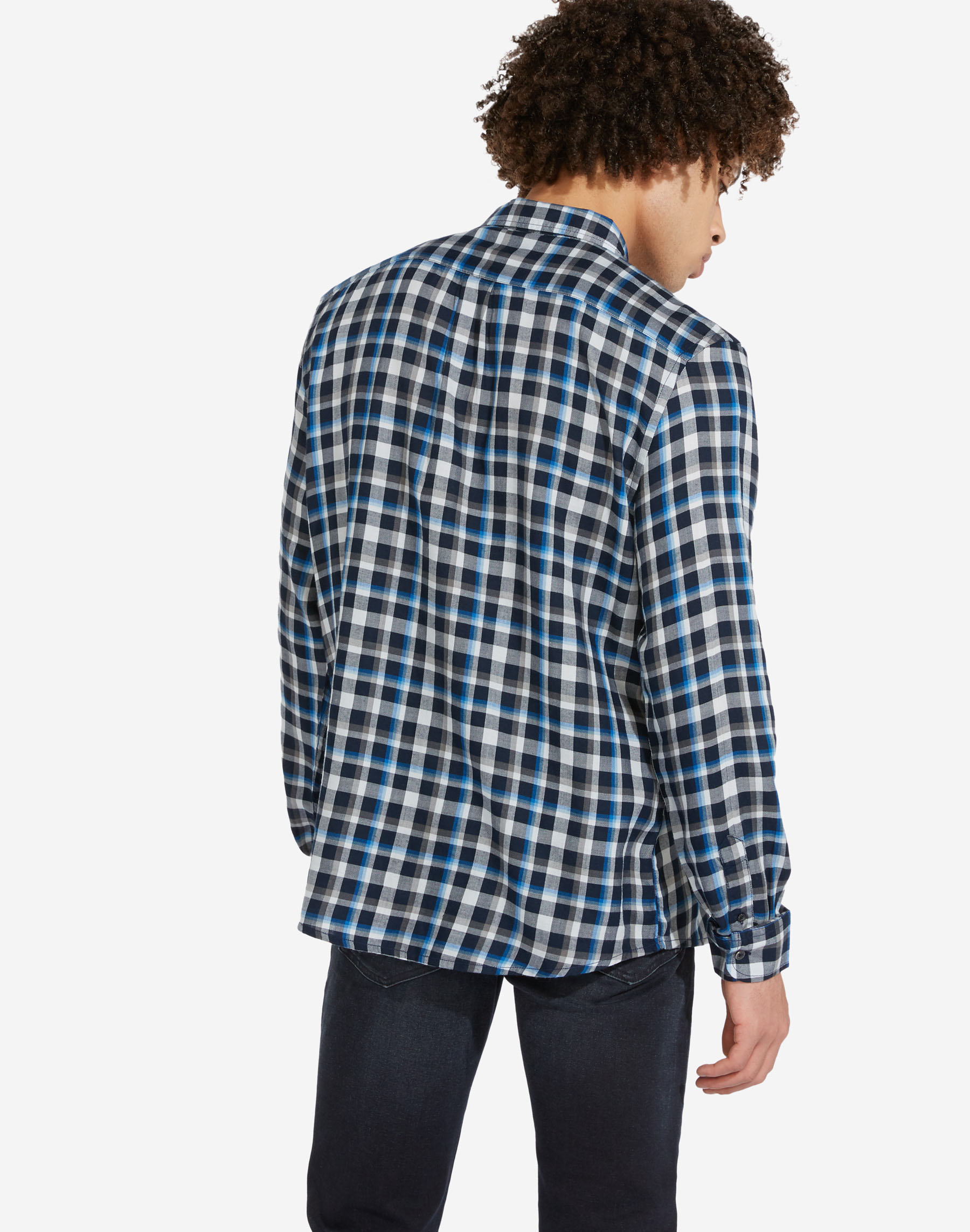 Camisa d'home de viella Wrangler, model W5A1B415J, de quadres blau marí/blau/blanc - 3 - La Casa Dels Pantalons