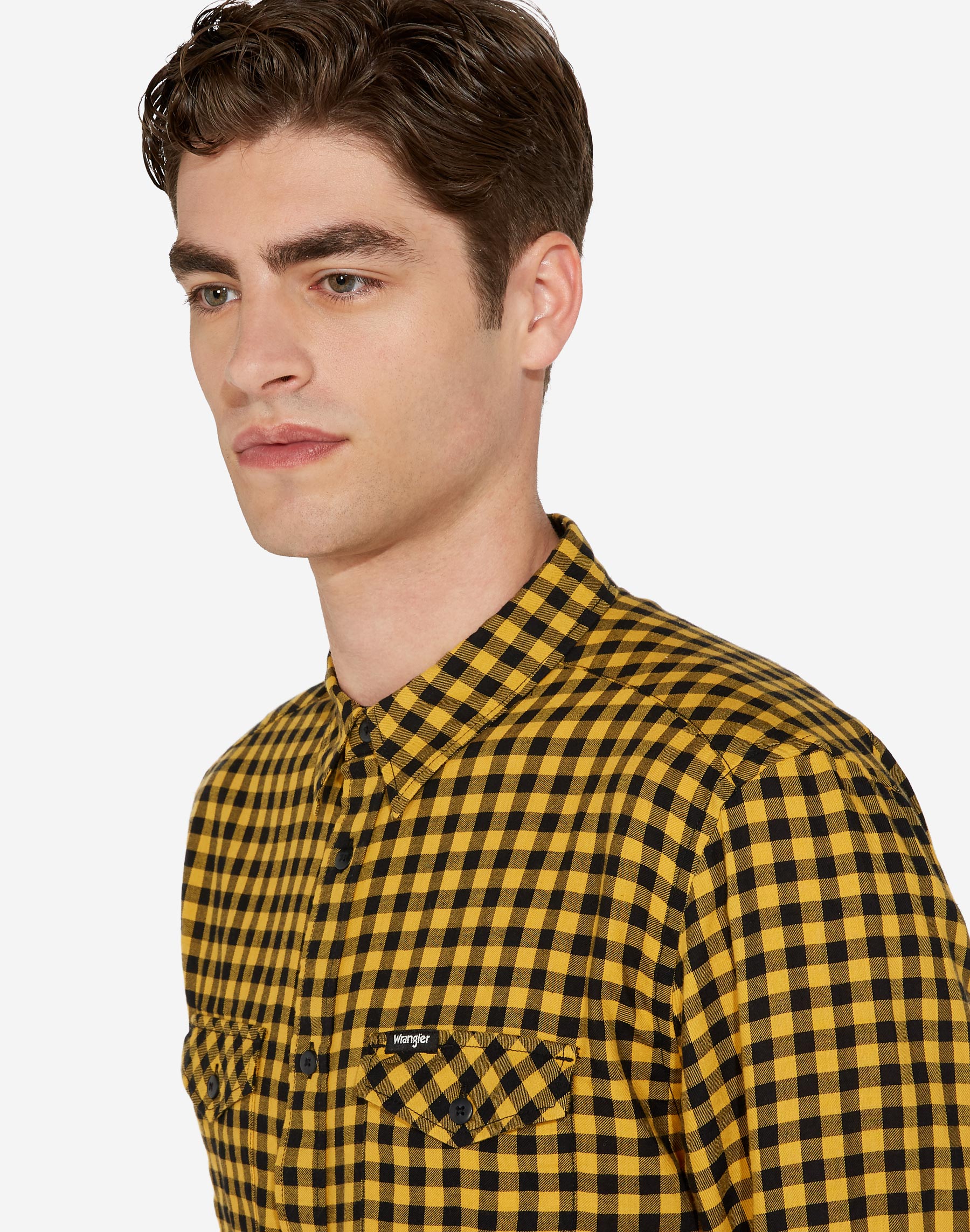 Camisa de de algodón, de manga larga, Wrangler de cuadros amarillos y negros