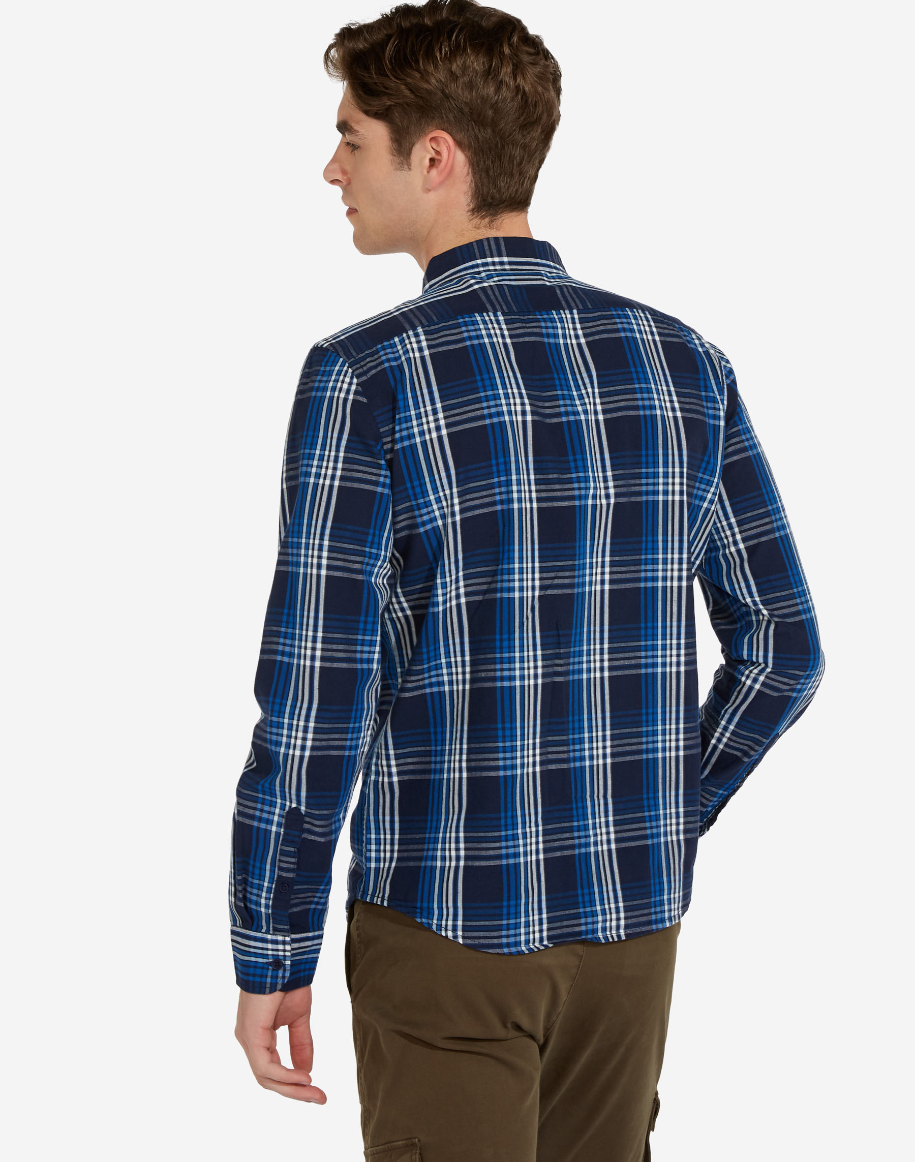 Camisa d'home de cotó, de màniga llarga, Wrangler W5F14MX05 de quadres amb diferents tons de blau - 2 - La Casa Dels Pantalons
