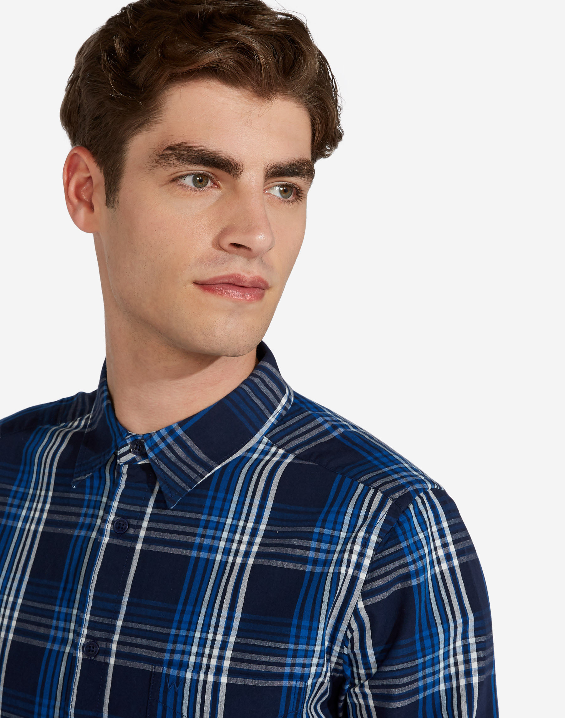 Camisa d'home de cotó, de màniga llarga, Wrangler W5F14MX05 de quadres amb diferents tons de blau - 3 - La Casa Dels Pantalons