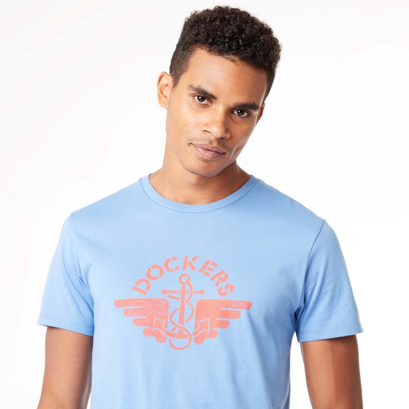 Camiseta de hombre de manga corta, Dockers 27406-0069, de color azul y logo - 3 - La Casa Dels Pantalons