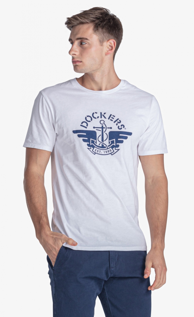 Camiseta de hombre de manga corta, Dockers 32931-0082, de color blanco y logo azul - 3 - La Casa Dels Pantalons