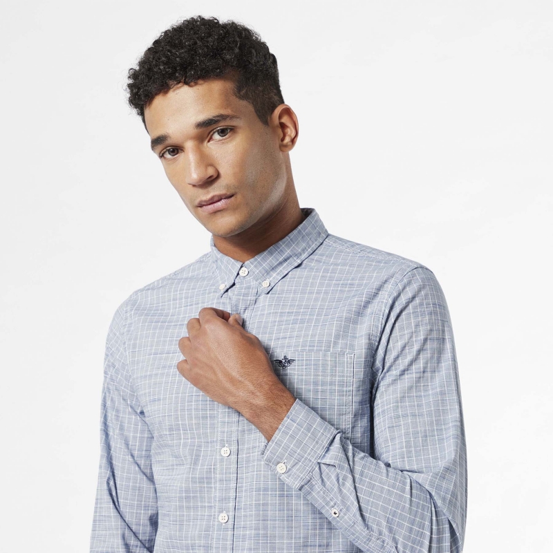 Camisa de hombre Dockers 69684-0111 de manga larga y cuadros color azul claro - 3 - La Casa Dels Pantalons