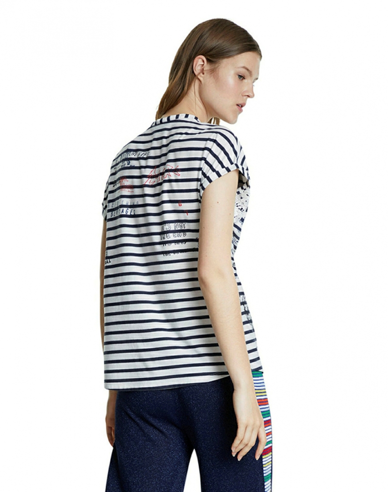 Samarreta de dona de màniga curta Desigual, model Refresh 20SWTK70, de ratlles blanques i blaves - 3 - La Casa Dels Pantalons