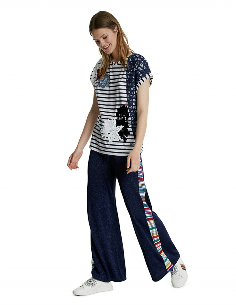 Samarreta de dona de màniga curta Desigual, model Refresh 20SWTK70, de ratlles blanques i blaves - 2 - La Casa Dels Pantalons