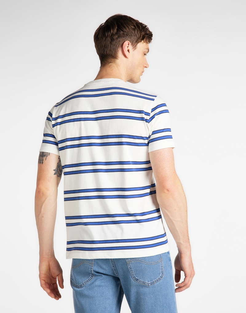 Camiseta de hombre de manga corta, Lee L61LEENQ, color blanco y rayas azules - 2 - La Casa Dels Pantalons