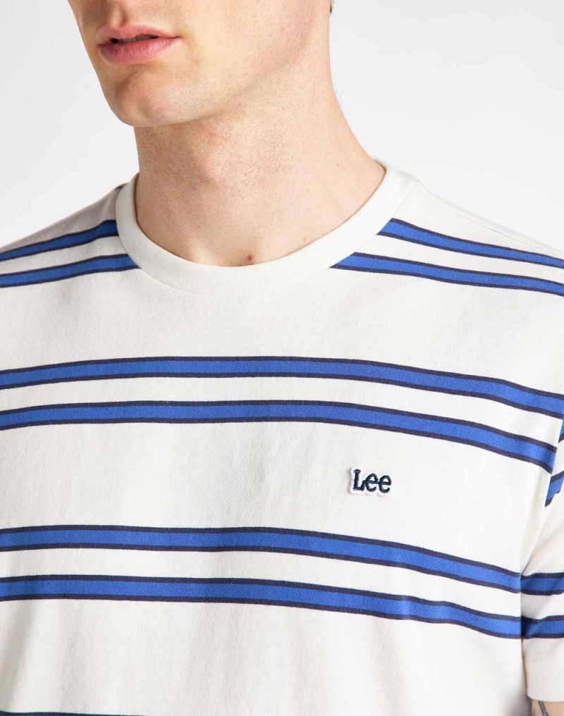 Camiseta de hombre de manga corta, Lee L61LEENQ, color blanco y rayas azules - 3 - La Casa Dels Pantalons