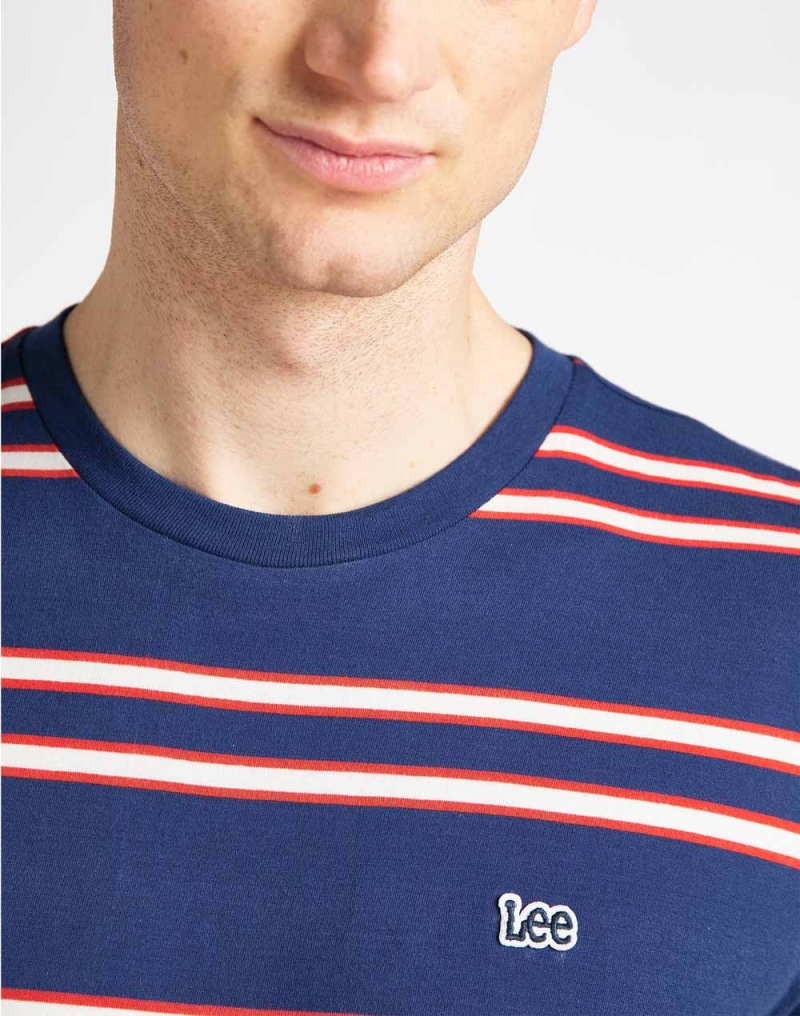 Camiseta de hombre de manga corta, Lee L61LEELR, color azul y rayas naranjas - 2 - La Casa Dels Pantalons