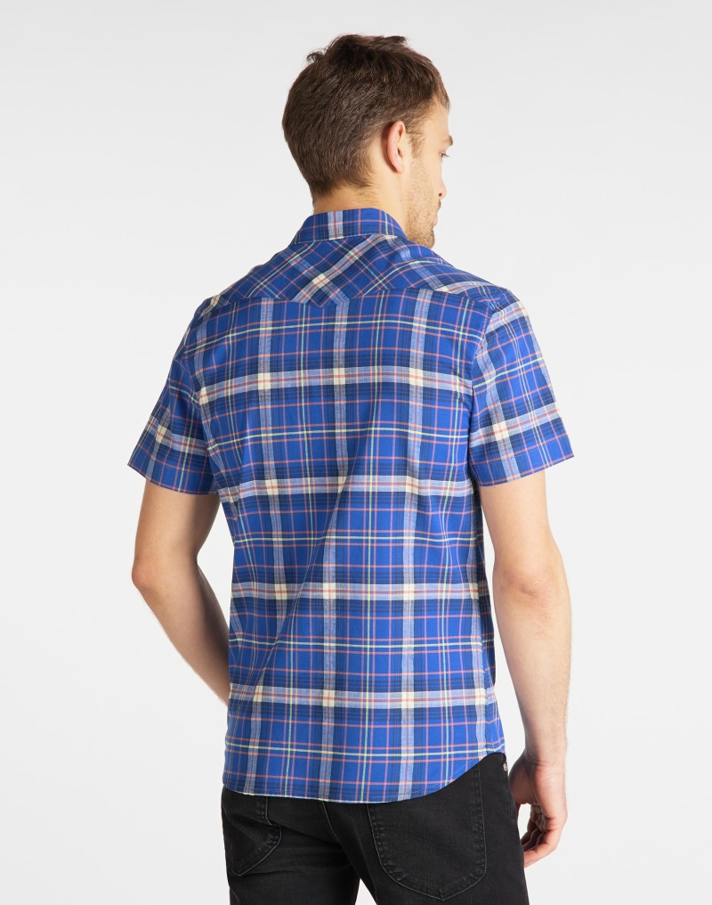 Camisa d'home de màniga curta, Lee L640DKNJ, de quadres color blau - 2 - La Casa Dels Pantalons