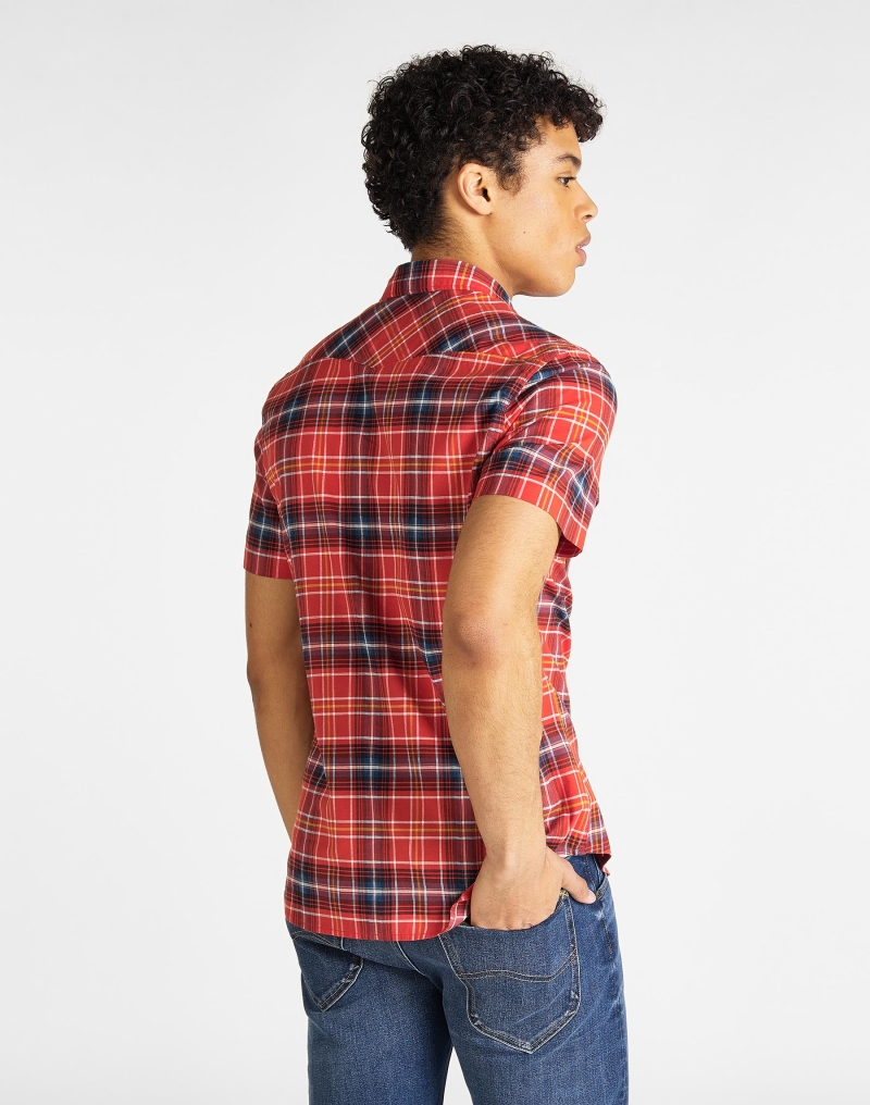 Camisa de hombre de manga corta, Lee L640DKNH, de cuadros color rojo - 2 - La Casa Dels Pantalons