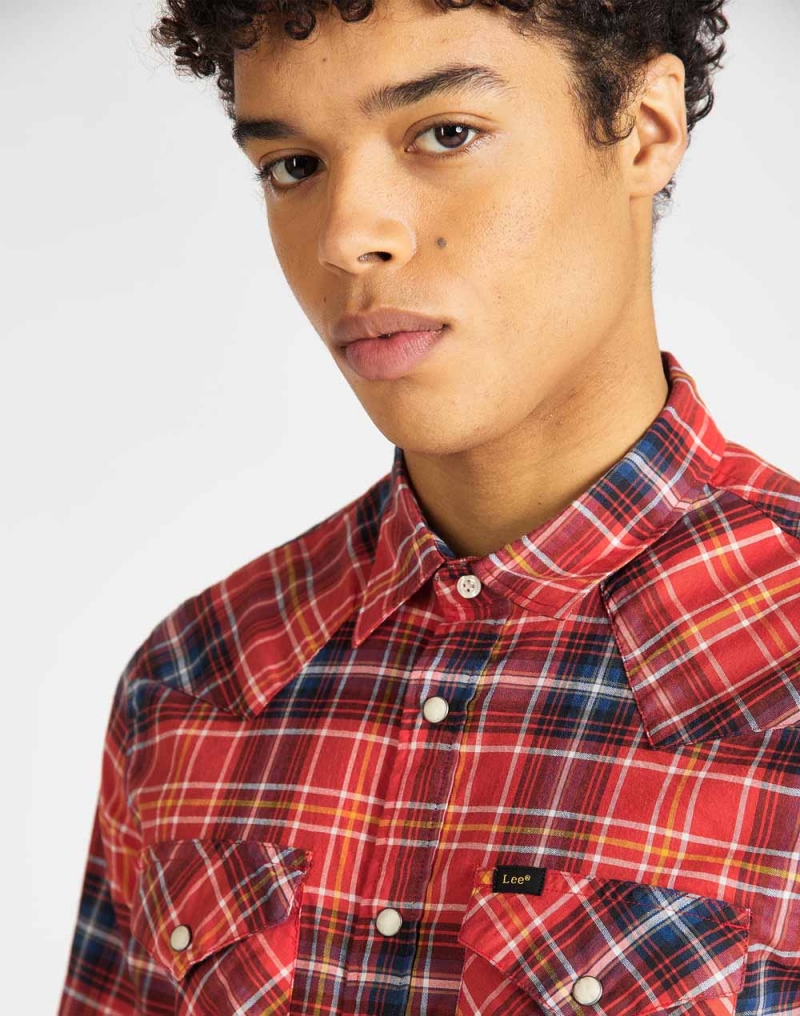 Camisa de hombre de manga corta, Lee L640DKNH, de cuadros color rojo - 3 - La Casa Dels Pantalons