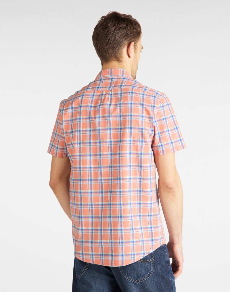 Camisa d'home de màniga curta, Lee L886DGNI, de quadres color taronja - 2 - La Casa Dels Pantalons