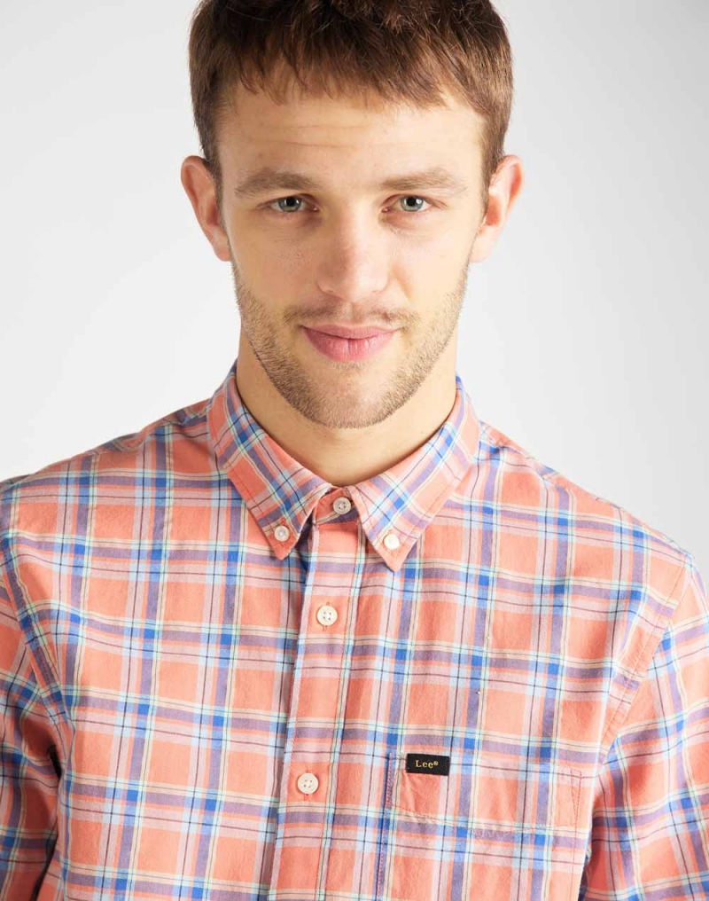 Camisa d'home de màniga curta, Lee L886DGNI, de quadres color taronja - 3 - La Casa Dels Pantalons