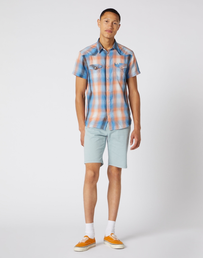 Camisa d'home de màniga curta Wrangler, model W5J06DXV6, de quadres color taronja - 2 - La Casa Dels Pantalons