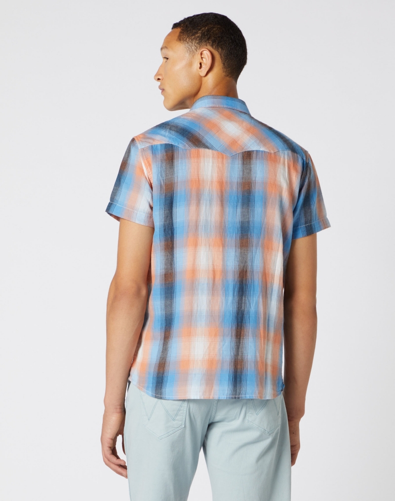 Camisa d'home de màniga curta Wrangler, model W5J06DXV6, de quadres color taronja - 3 - La Casa Dels Pantalons