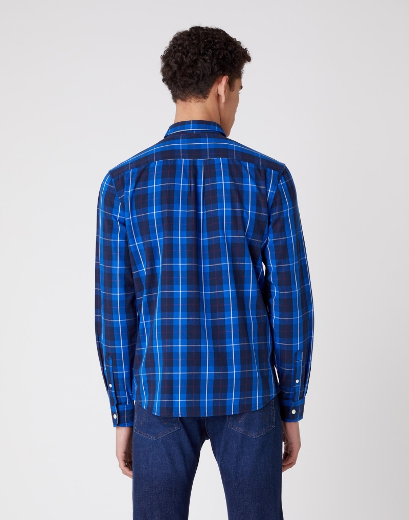 Camisa de hombre de manga larga Wrangler, modelo W5A14MXJS, de cuadros azules - 2 - La Casa Dels Pantalons