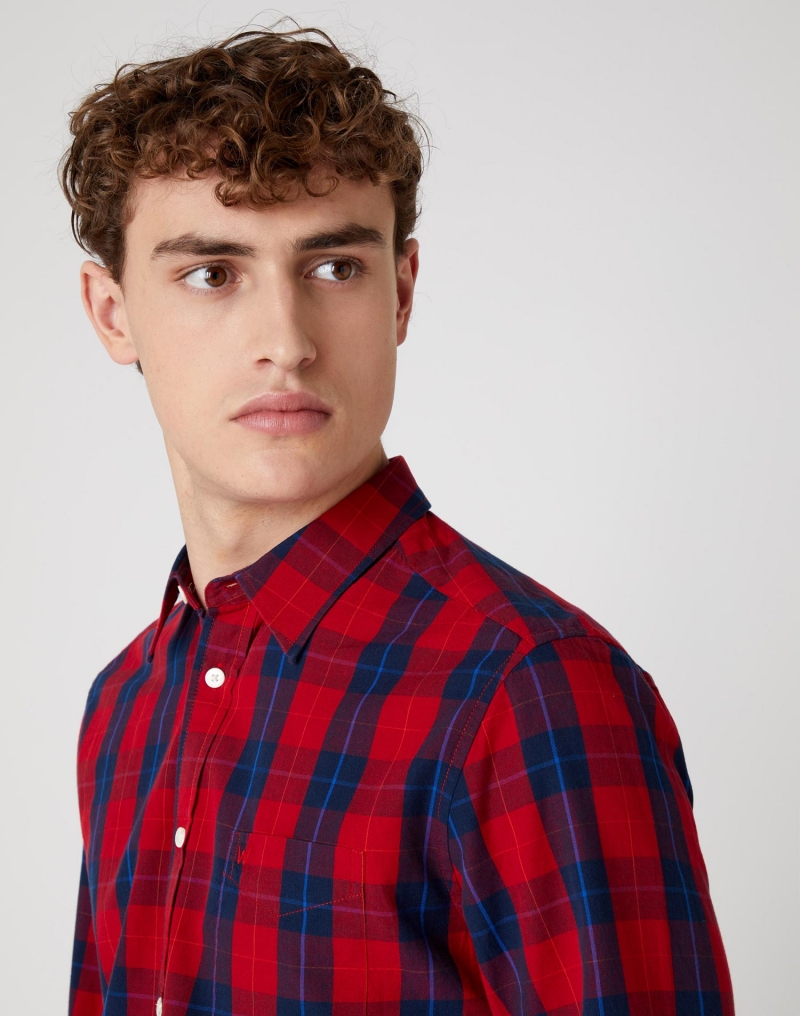Camisa d'home de màniga llarga Wrangler, model W5A14MX3A, de quadres vermells - 3 - La Casa Dels Pantalons