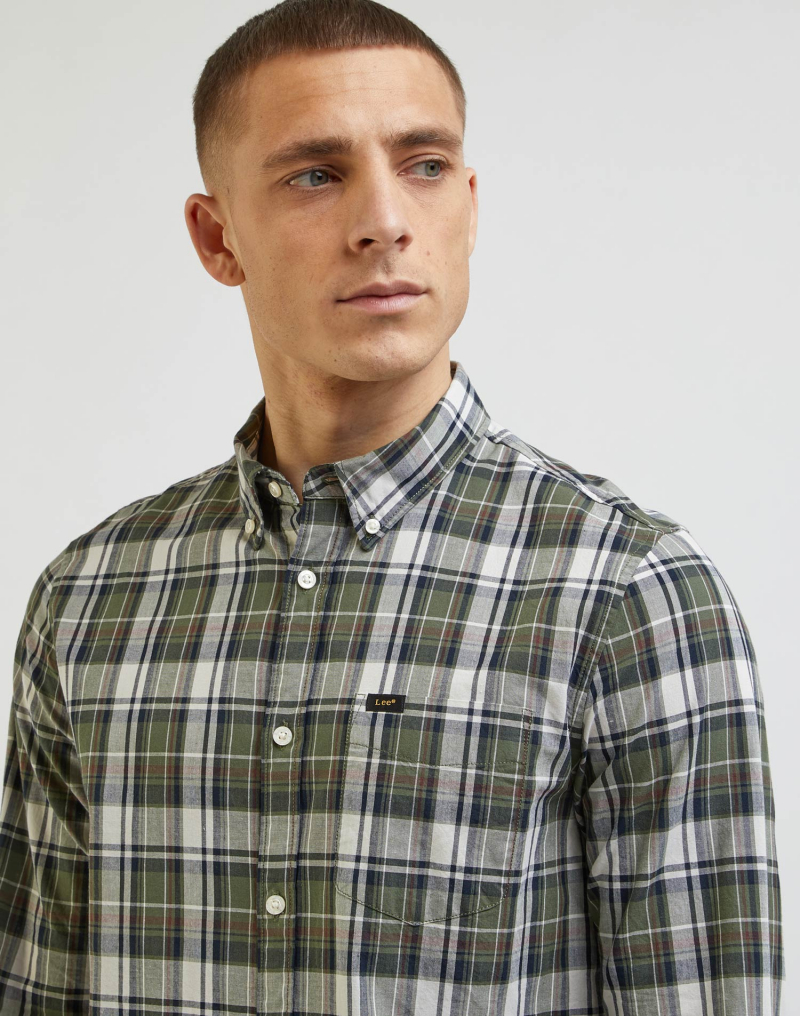 Camisa d'home de màniga llarga Lee, model L880RNA61 112341758, de quadres caqui - 2 - La Casa Dels Pantalons