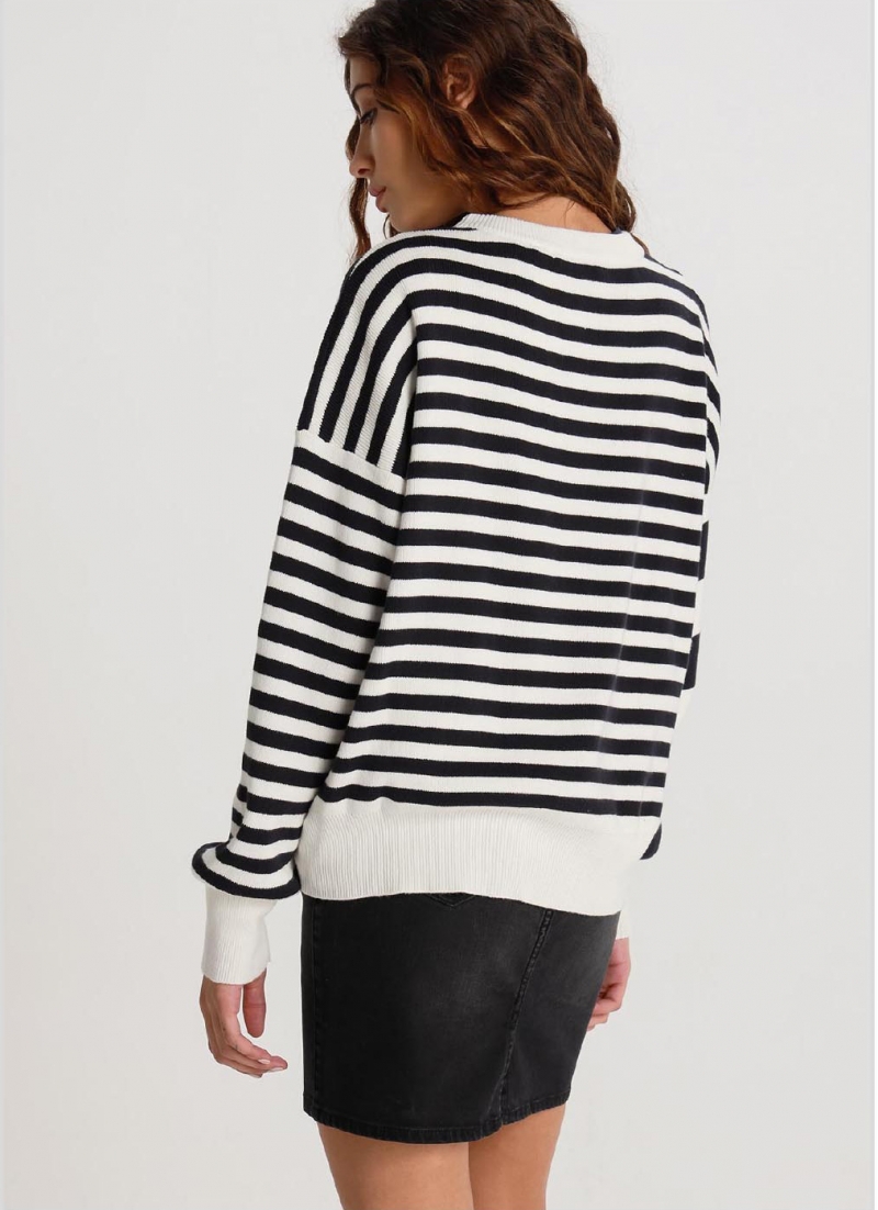 Jersey de mujer Lois de cuello redondo, modelo 45240/569, de rayas azul marino - 3 - La Casa Dels Pantalons