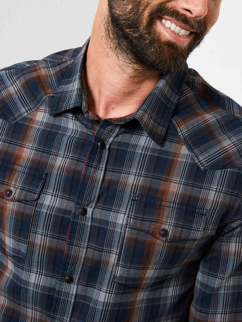 Camisa de hombre de manga larga Petrol, modelo SIL404/7062, de cuadros marrones - 2 - La Casa Dels Pantalons