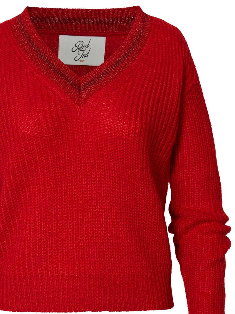 Jersei de dona de coll en V Petrol, model KWV207/3120, de color vermell - 3 - La Casa Dels Pantalons