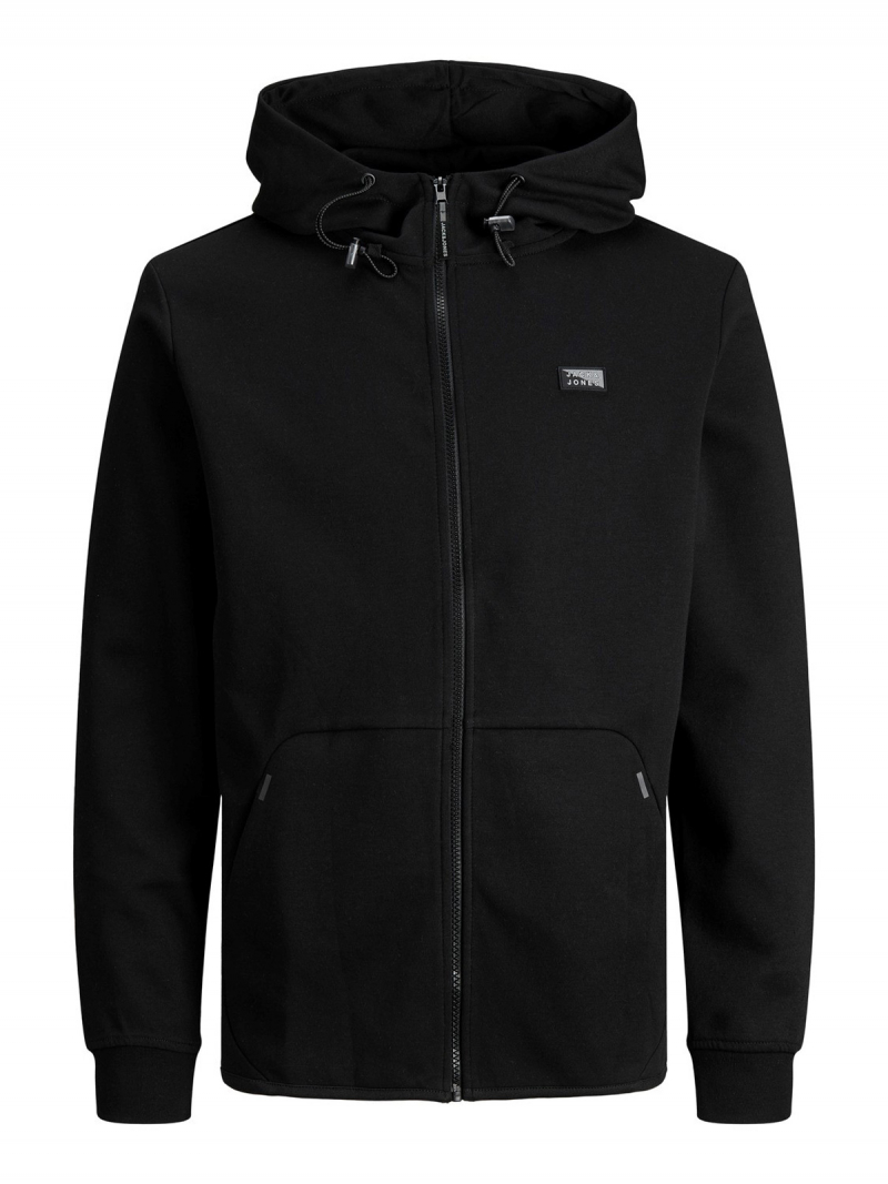 Sudadera de hombre con capucha y cremallera Jack&Jones, modelo 12184879, negra - 3 - La Casa Dels Pantalons