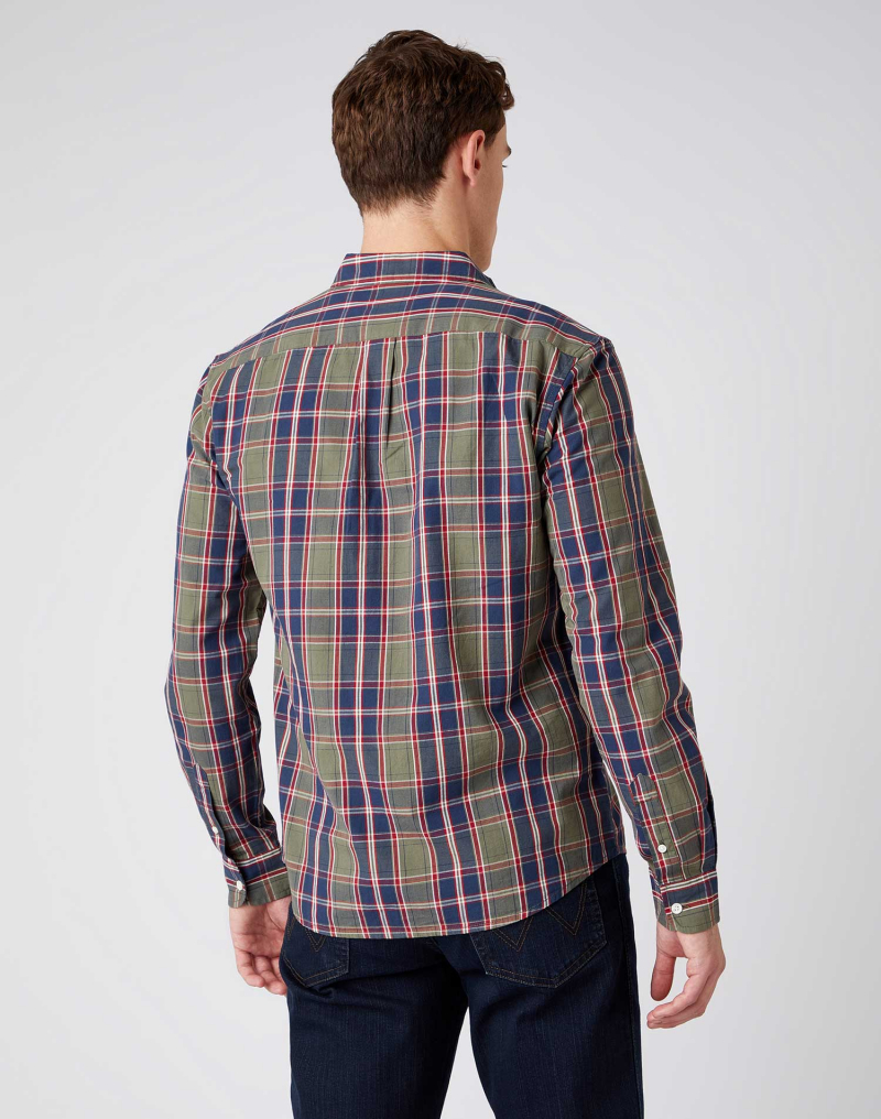 Camisa de hombre de manga larga Wrangler, modelo W5A14MX45, de cuadros caqui - 3 - La Casa Dels Pantalons