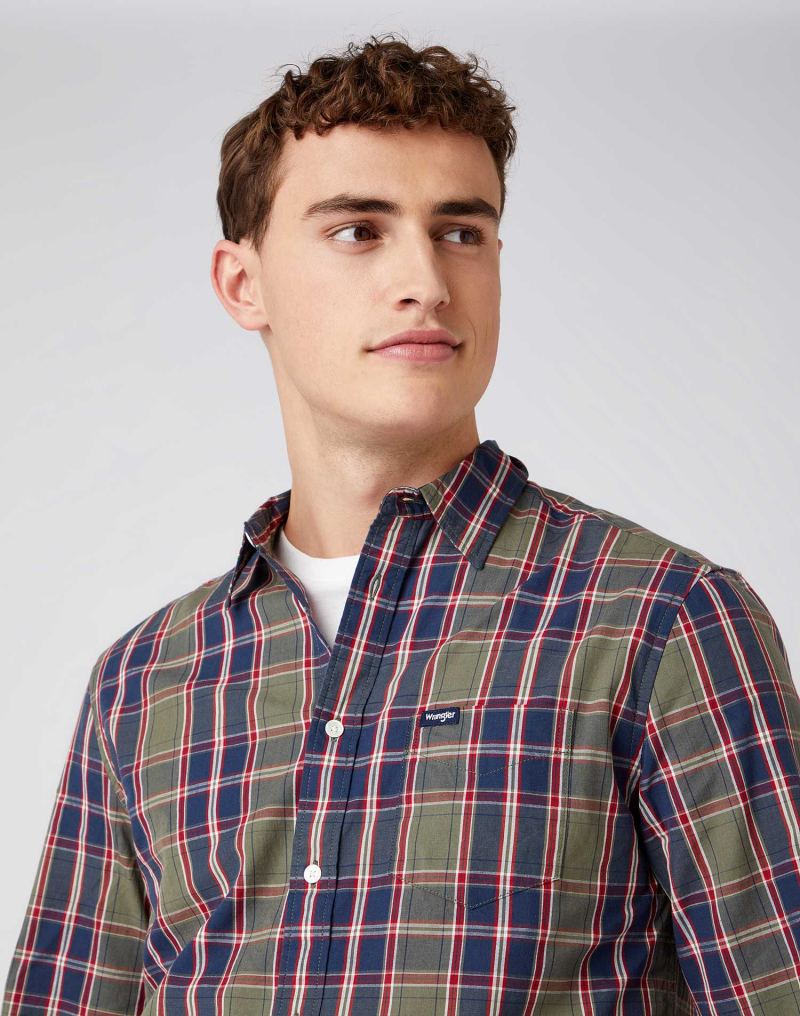 Camisa de hombre de manga larga Wrangler, modelo W5A14MX45, de cuadros caqui - 2 - La Casa Dels Pantalons
