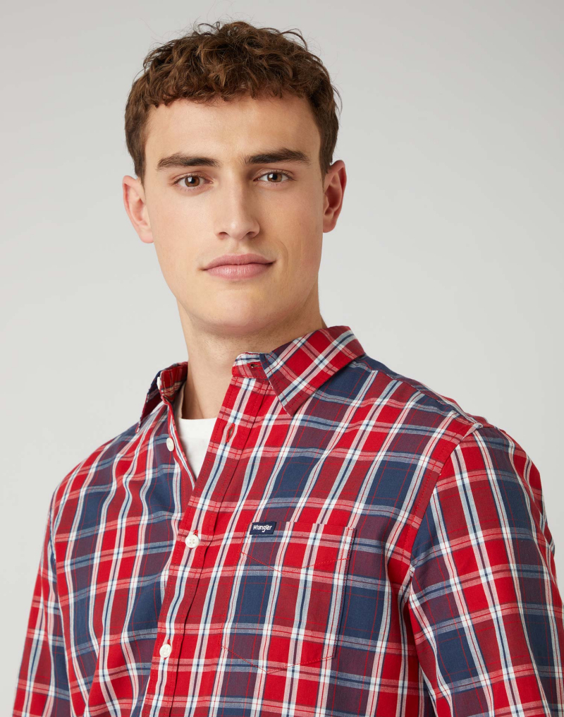 Camisa de hombre de manga larga Wrangler, modelo W5A14MXCJ, de cuadros rojos - 3 - La Casa Dels Pantalons