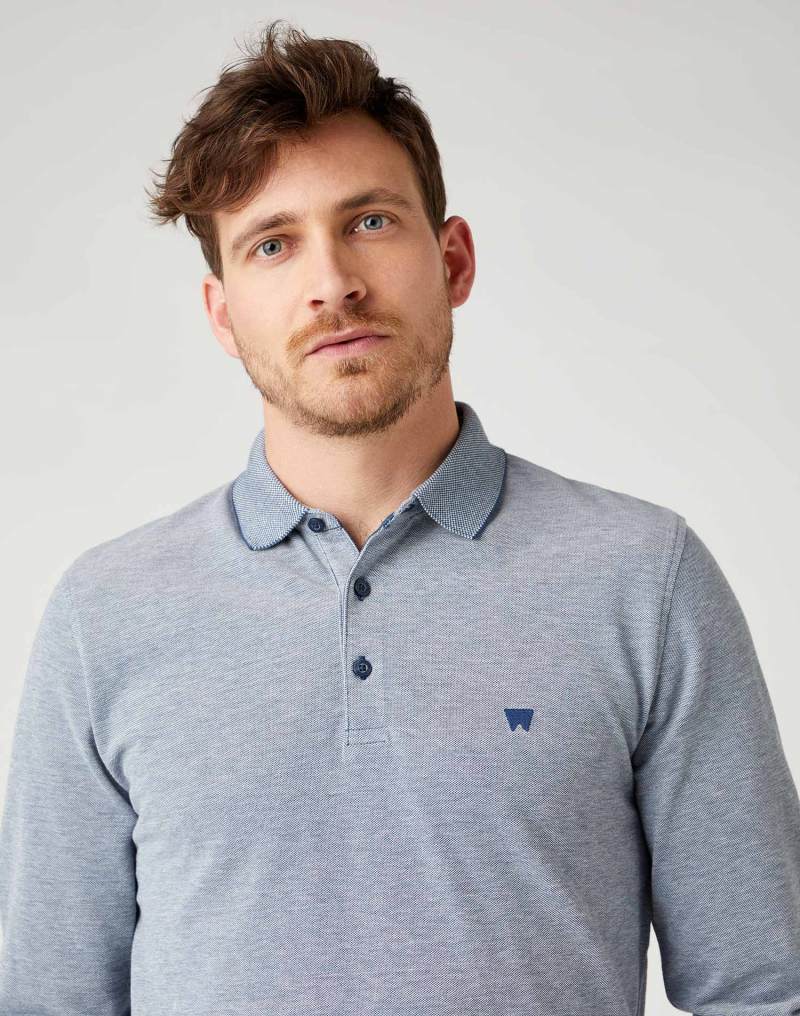 Polo d'home de màniga llarga Wrangler, model W7F9KHXTG, blau - 2 - La Casa Dels Pantalons