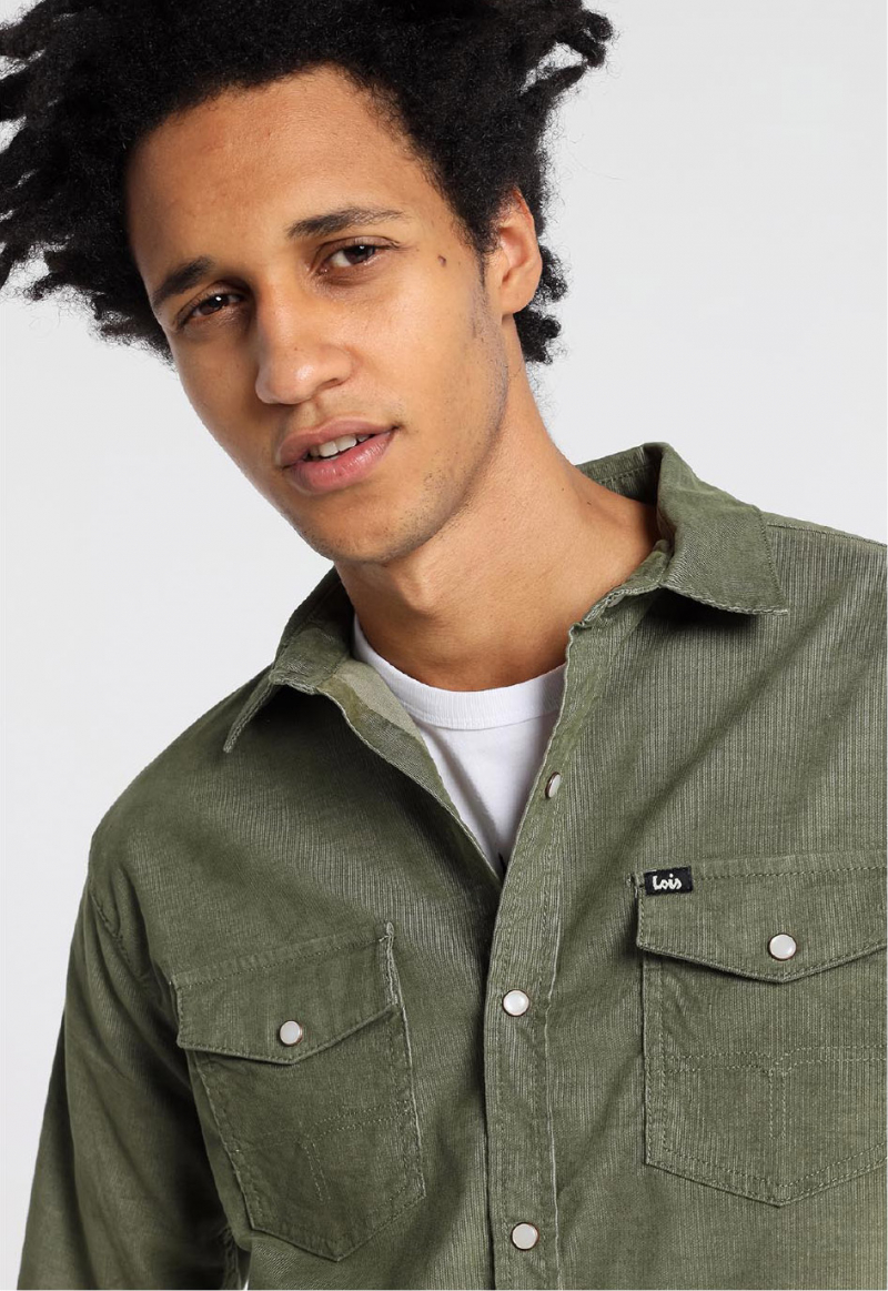Camisa de hombre de manga larga Lois, modelo 14468/475, de pana caqui - 2 - La Casa Dels Pantalons