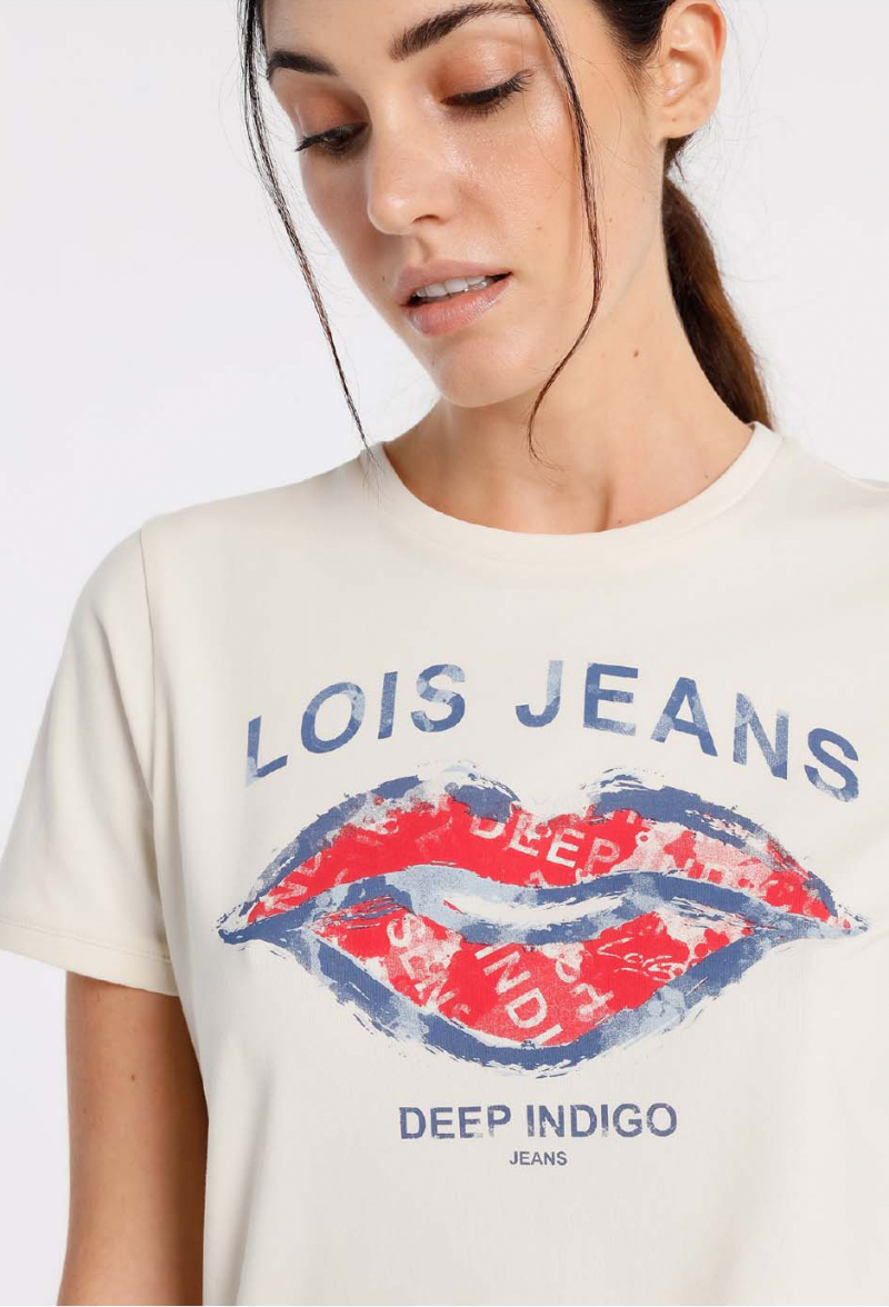 Camiseta de mujer de manga corta Lois, modelo 42179/502, beige - 2 - La Casa Dels Pantalons