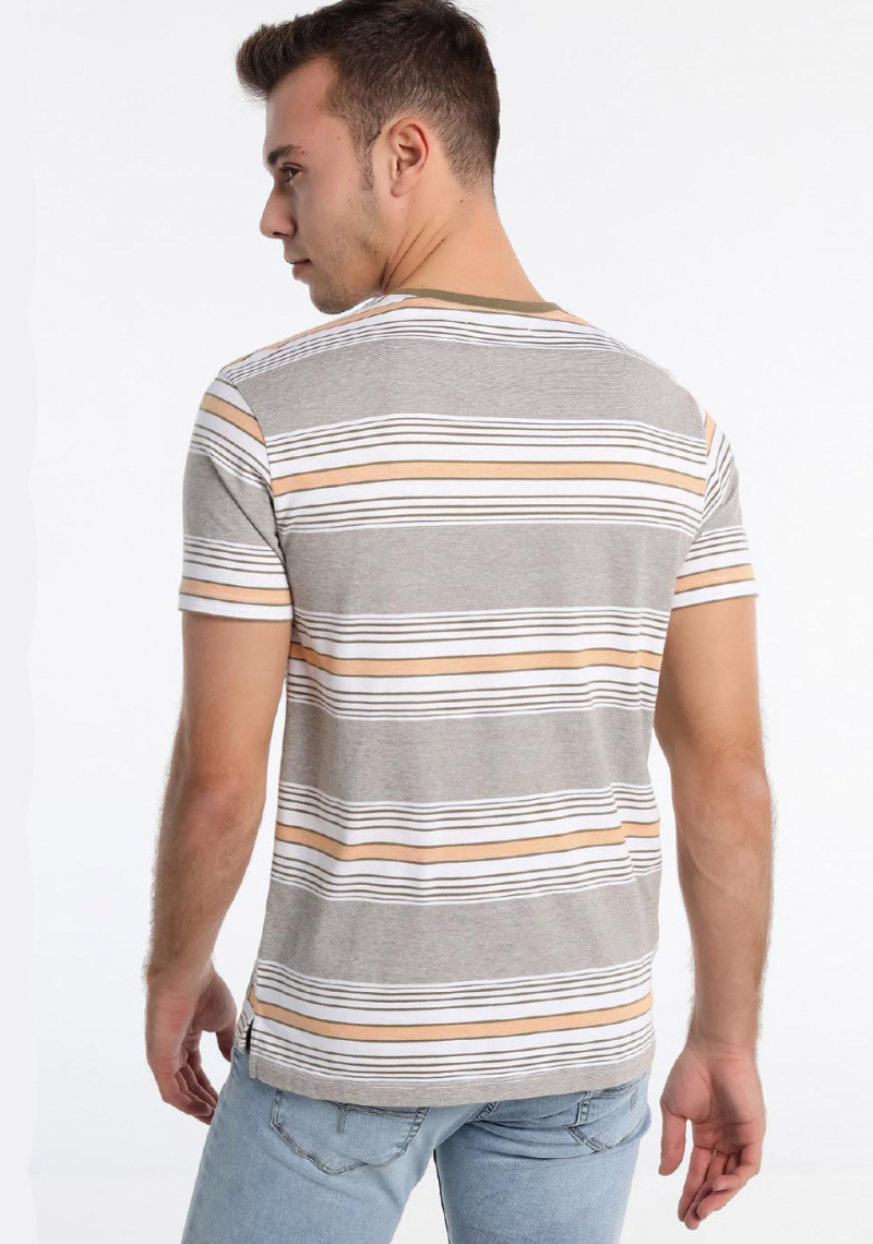 Camiseta de hombre de manga corta Lois, modelo 15682/111, de rayas caqui - 3 - La Casa Dels Pantalons