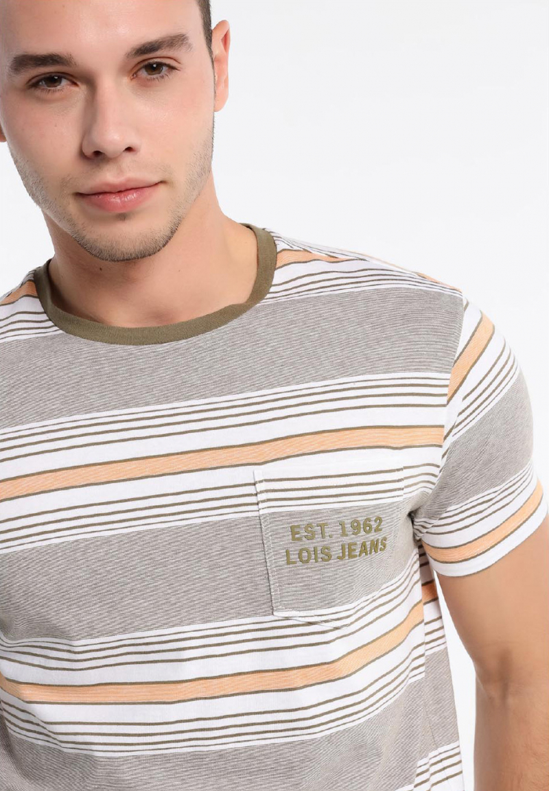 Camiseta de hombre de manga corta Lois, modelo 15682/111, de rayas caqui - 2 - La Casa Dels Pantalons
