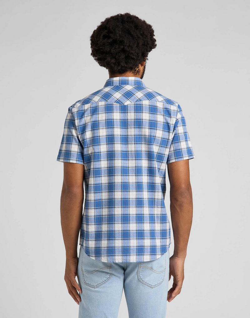 Camisa de hombre de manga corta Lee, modelo L66OOBUF, de cuadros azules - 3 - La Casa Dels Pantalons