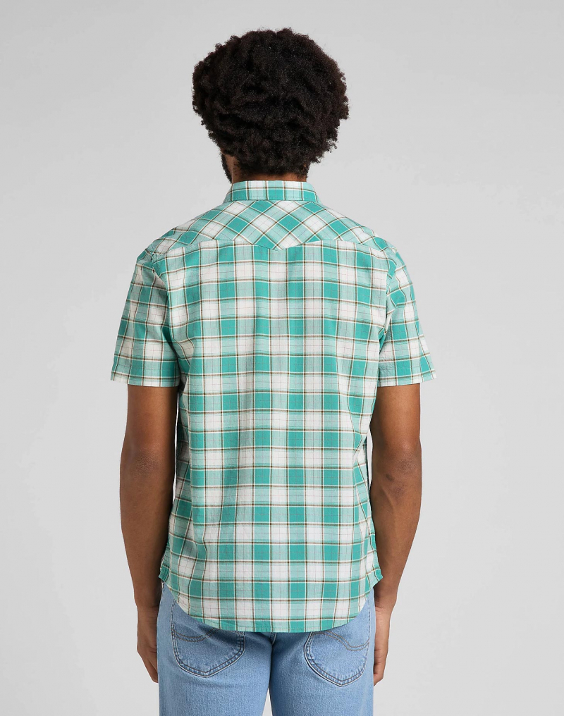 Camisa de hombre de manga corta Lee, L66OOBUB, de cuadros turquesa - 2 - La Casa Dels Pantalons