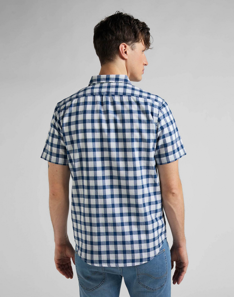 Camisa d'home de màniga curta Lee, L886OFLR, de quadres blaus - 2 - La Casa Dels Pantalons