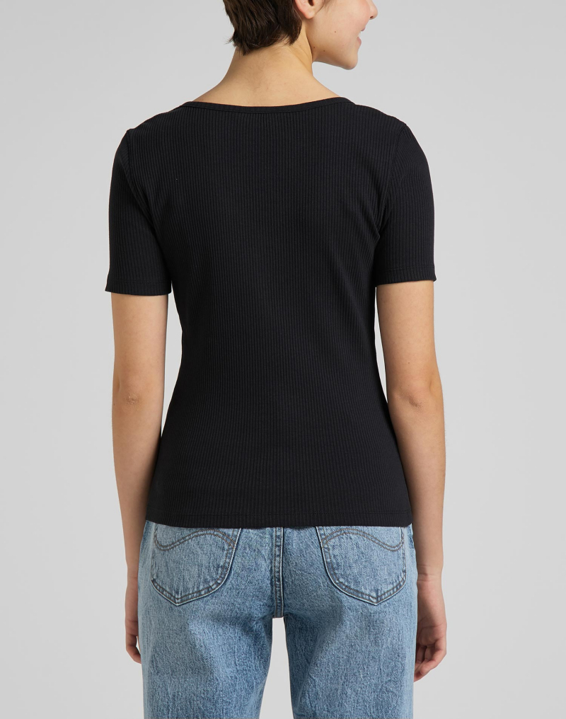 Camiseta de mujer de canalé de m/c y cuello pico Lee, modelo L44KUX01, negra - 2 - La Casa Dels Pantalons