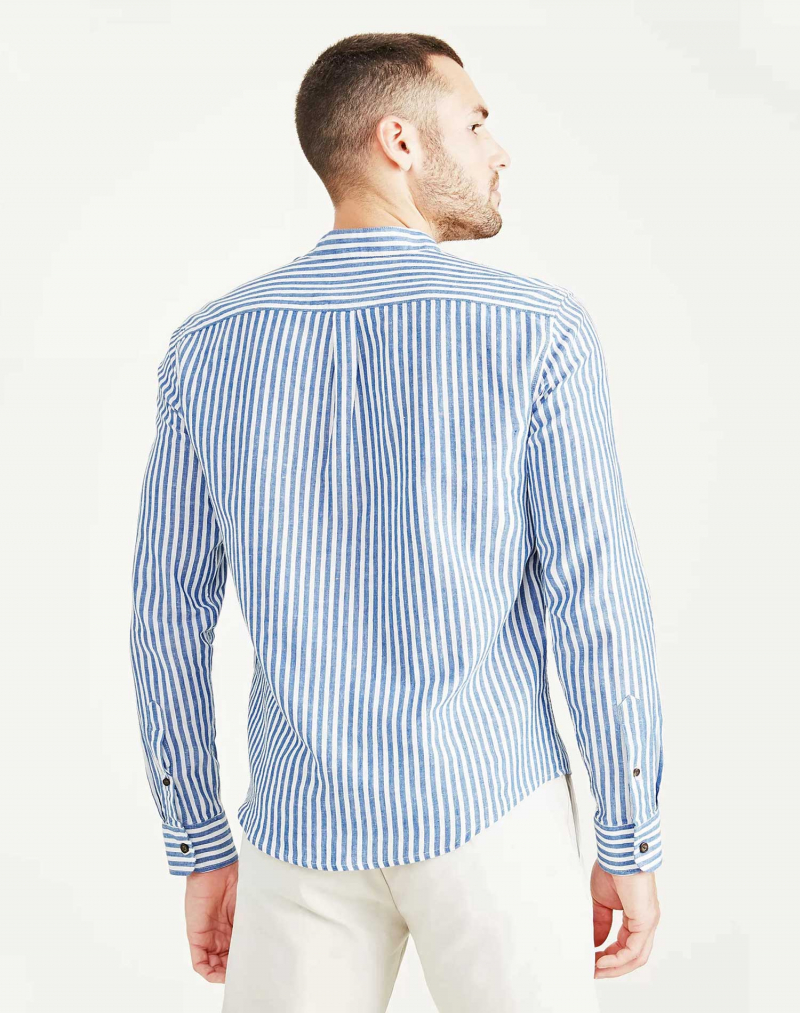 Camisa de hombre de lino y cuello mao de manga larga Dockers, modelo A1736-0005, azul - 2 - La Casa Dels Pantalons