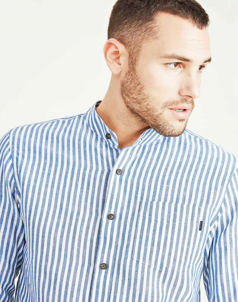Camisa de hombre de lino y cuello mao de manga larga Dockers, modelo A1736-0005, azul - 3 - La Casa Dels Pantalons