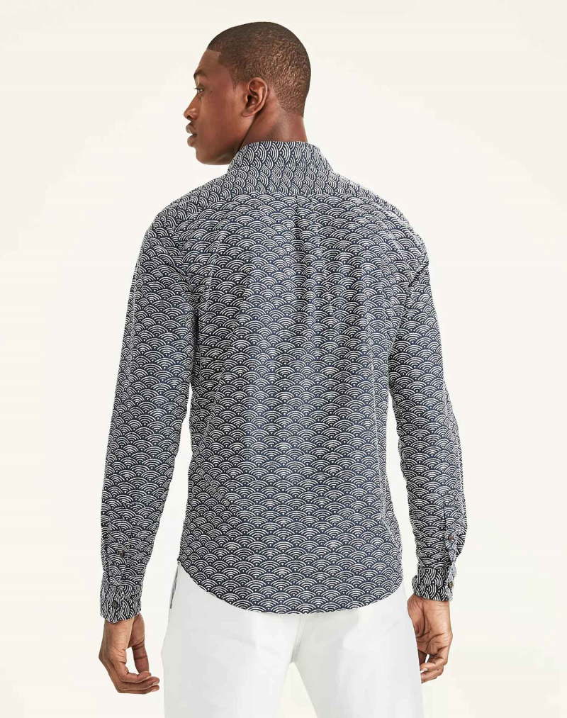 Camisa de hombre de lino de manga larga Dockers, modelo A1114-0023, estampado azul marino - 2 - La Casa Dels Pantalons