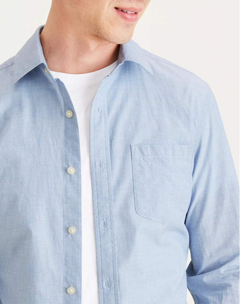 Camisa de hombre de popelín de manga larga Dockers, modelo A1114-0011, azul - 2 - La Casa Dels Pantalons
