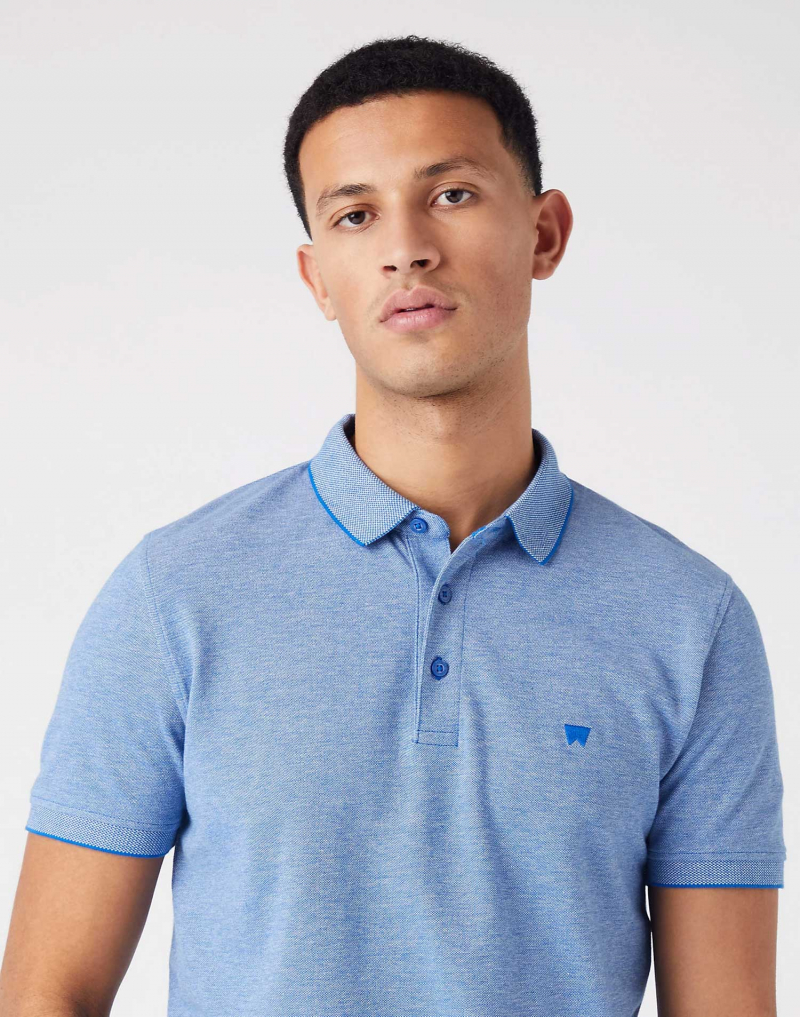 Polo piqué de hombre de manga corta Wrangler, modelo W7H7KEXV2, azul - 2 - La Casa Dels Pantalons