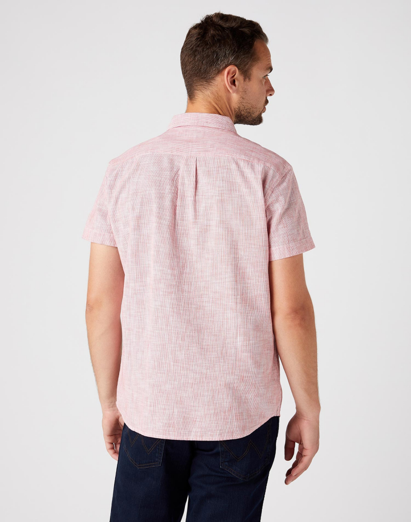 Camisa de hombre de manga corta Wrangler, W5J17OR06, de rayas rojas y blancas - 3 - La Casa Dels Pantalons