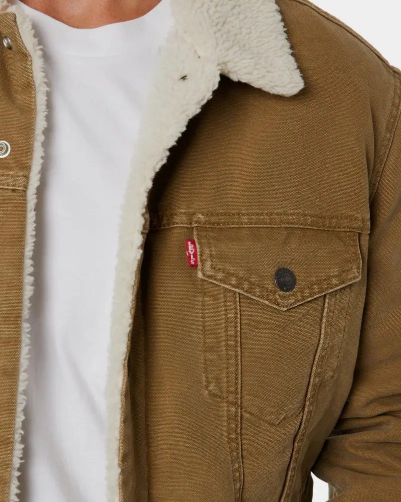 Cazadora vaquera de sarga de hombre Levi's Sherpa Trucker, modelo 16365-0158, beige - 2 - La Casa Dels Pantalons