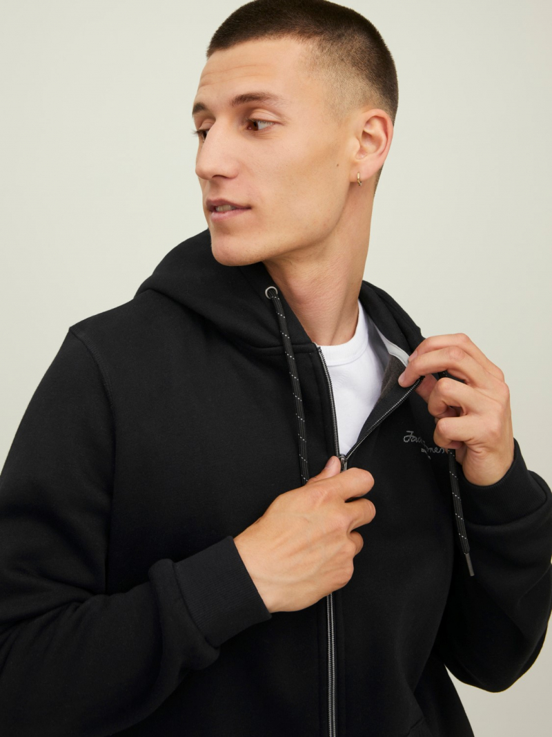 Sudadera de hombre con capucha y cremallera Jack & Jones Berg, modelo 12215381, negra - 3 - La Casa Dels Pantalons